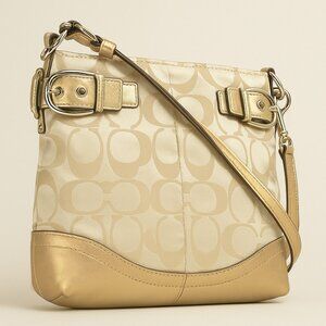 Coach Signature Sateen Shoulder Bag Gold Beige Pre-owned